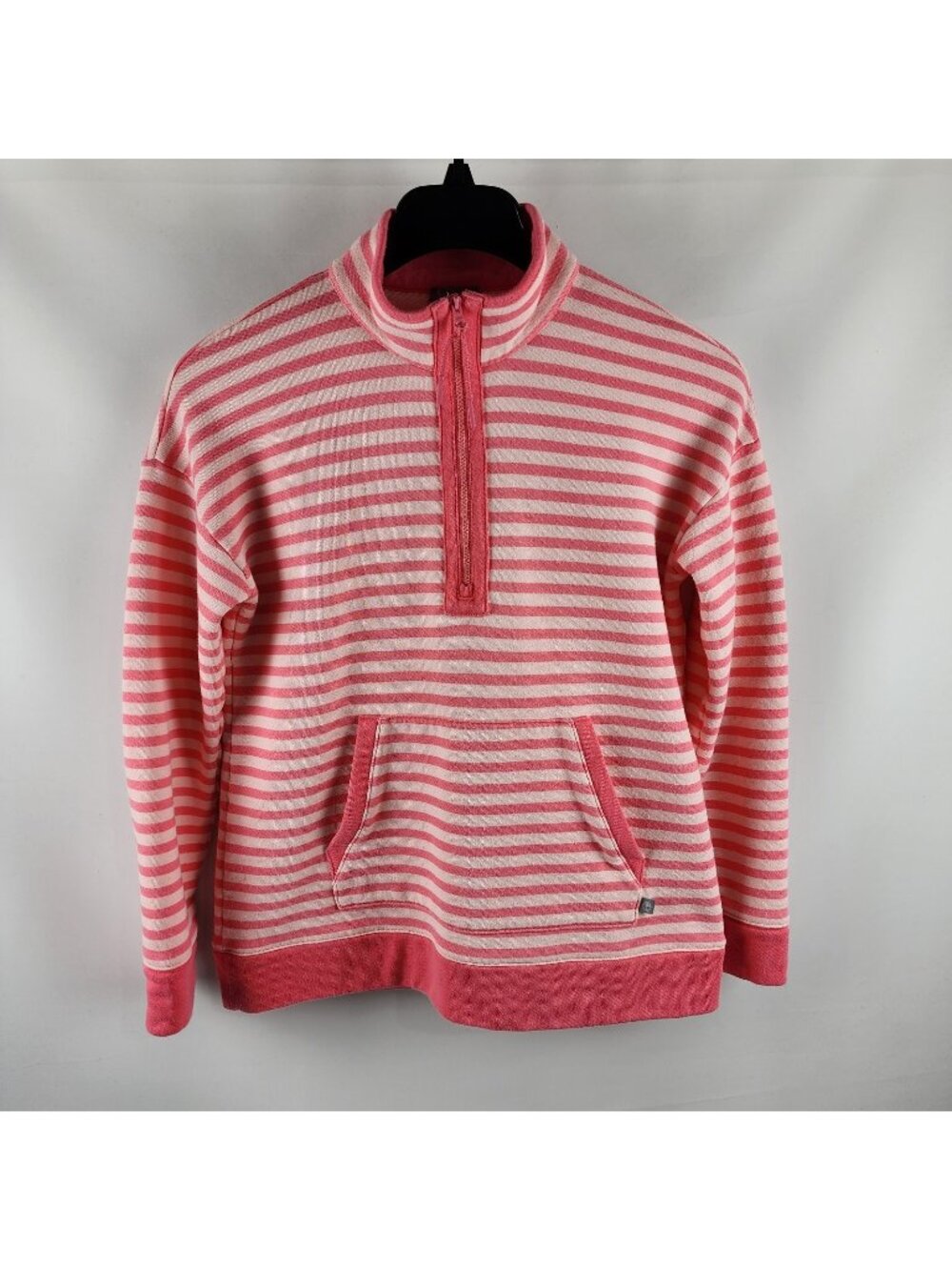 T by Talbots Sweatshirt Womens M Multi Striped Kangaroo Pocket 1/4 Zip Pullover
